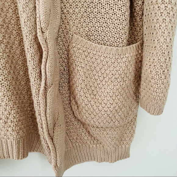 Neutral Mauve Tan Knit Open Cardigan Sweater with Deep Front Pockets - Picture 8 of 13